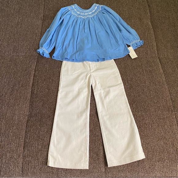 NWT Fantaisie Kids Smocked While Flower Cotton Top & White Pants - Picture 11 of 15